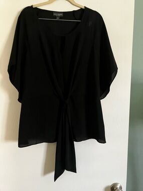 BOLD elements Black Front Tie Blouse - Women's Sheer Sleeve Top